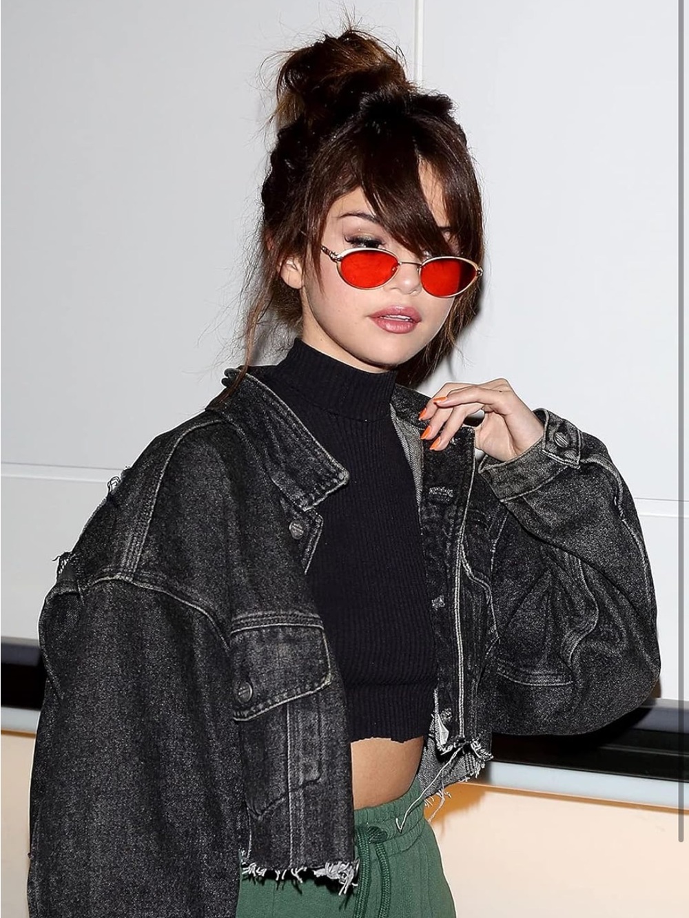 Gold Frame Oval Sunglasses with Red Lenses - Picture 4 of 5